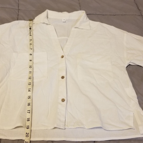 White linen cropped button down shirt size small - Picture 2 of 5
